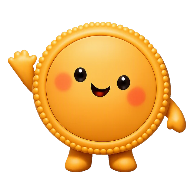Penny, the Dues coin mascot, waving